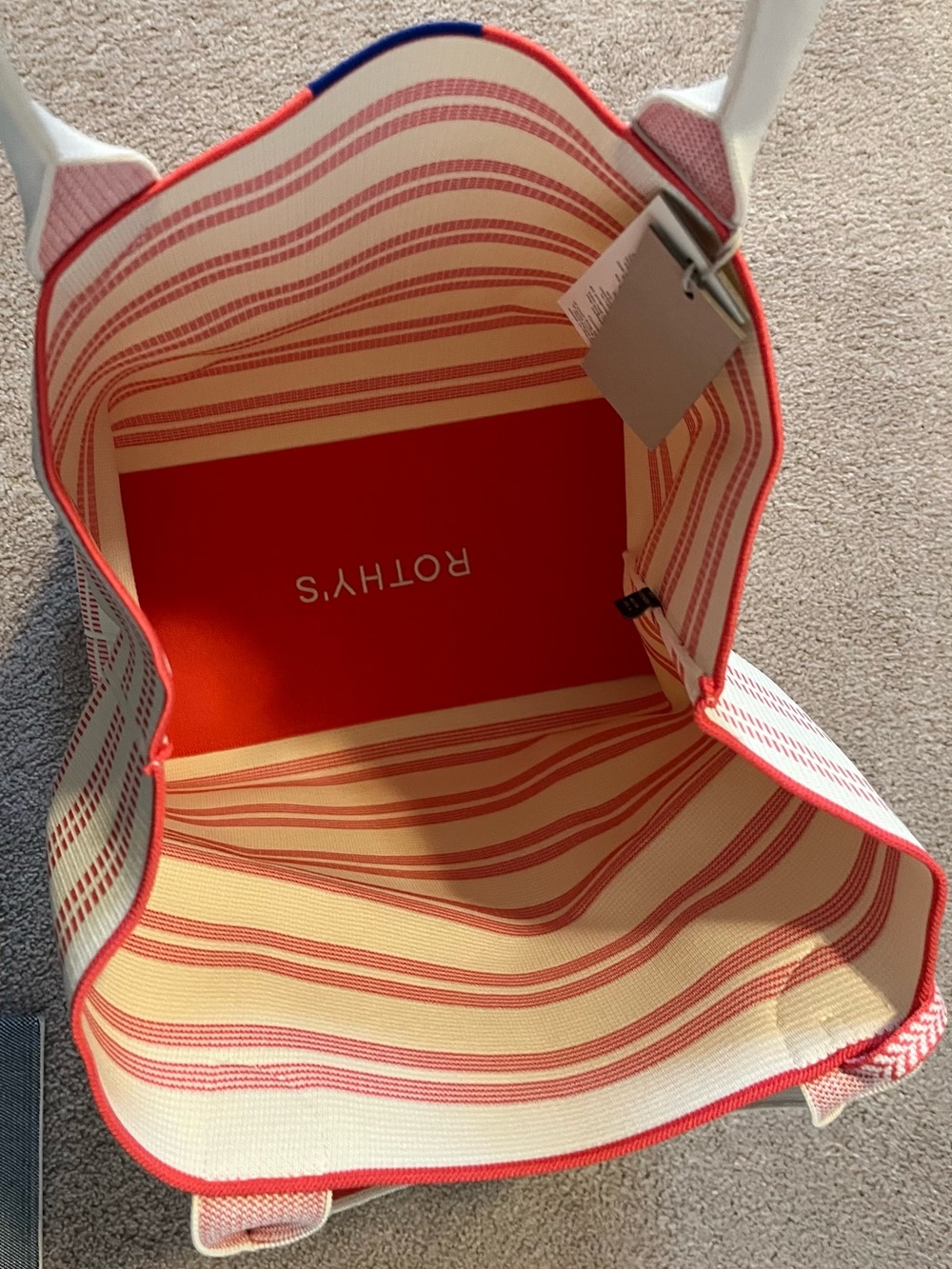 Rothy's Striped Lightweight Knit Tote Bag - Coral and Cream - Picture 2 of 7